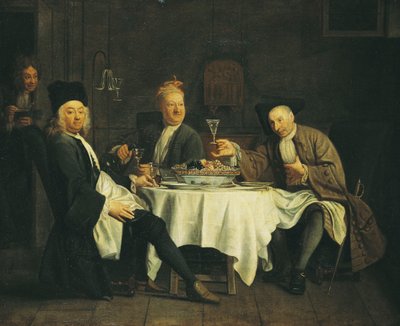 Der Dichter Alexis Piron (1689-1773) am Tisch mit seinen Freunden, Jean Joseph Vade (1720-57) und Charles Colle (1709-83) von Étienne Jeaurat